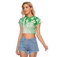 Polynesian Jellyfish Raglan Cropped T Shirt With Plumeria Green LT05 Female Green - Polynesian Pride