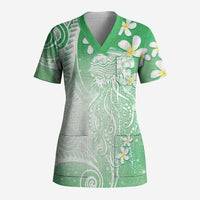 Polynesian Jellyfish Scrub Top With Plumeria Green LT05 Adult Green - Polynesian Pride