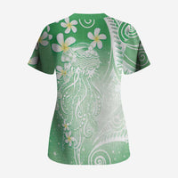 Polynesian Jellyfish Scrub Top With Plumeria Green LT05 - Polynesian Pride
