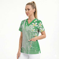 Polynesian Jellyfish Scrub Top With Plumeria Green LT05 - Polynesian Pride