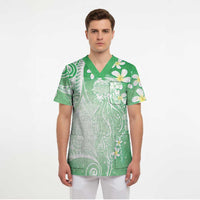 Polynesian Jellyfish Scrub Top With Plumeria Green LT05 - Polynesian Pride