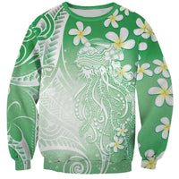 Polynesian Jellyfish Sweatshirt With Plumeria Green LT05 Unisex Green - Polynesian Pride