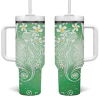 Polynesian Jellyfish Tumbler With Handle With Plumeria Green LT05 One Size: 40 oz Green - Polynesian Pride