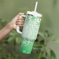 Polynesian Jellyfish Tumbler With Handle With Plumeria Green LT05 - Polynesian Pride