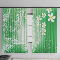 Polynesian Jellyfish Window Curtain With Plumeria Green LT05 With Hooks Green - Polynesian Pride