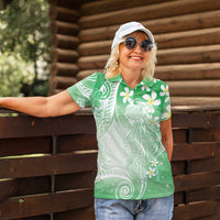 Polynesian Jellyfish Women Polo Shirt With Plumeria Green LT05 - Polynesian Pride