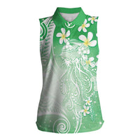 Polynesian Jellyfish Women Sleeveless Polo Shirt With Plumeria Green LT05 Female Green - Polynesian Pride