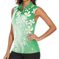Polynesian Jellyfish Women Sleeveless Polo Shirt With Plumeria Green LT05 - Polynesian Pride