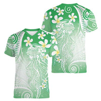 Polynesian Jellyfish Women V-Neck T-Shirt With Plumeria Green LT05 - Polynesian Pride