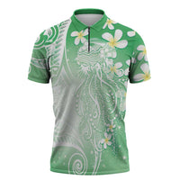 Polynesian Jellyfish Zipper Polo Shirt With Plumeria Green LT05 Green - Polynesian Pride