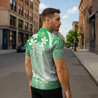 Polynesian Jellyfish Zipper Polo Shirt With Plumeria Green LT05 - Polynesian Pride