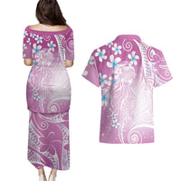 Polynesian Jellyfish Couples Matching Puletasi and Hawaiian Shirt With Plumeria Pink LT05 - Polynesian Pride