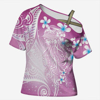 Polynesian Jellyfish Cross Shoulder Shirt With Plumeria Pink LT05 Female Pink - Polynesian Pride