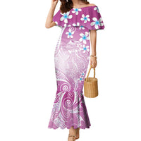 Polynesian Jellyfish Family Matching Mermaid Dress and Hawaiian Shirt With Plumeria Pink