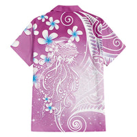 Polynesian Jellyfish Family Matching Off Shoulder Maxi Dress and Hawaiian Shirt With Plumeria Pink