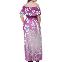Polynesian Jellyfish Family Matching Off Shoulder Maxi Dress and Hawaiian Shirt With Plumeria Pink