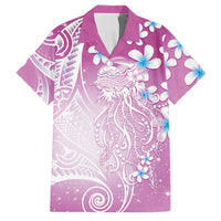 Polynesian Jellyfish Family Matching Off Shoulder Short Dress and Hawaiian Shirt With Plumeria Pink