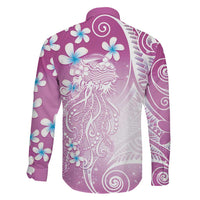 Polynesian Jellyfish Family Matching Tank Maxi Dress and Hawaiian Shirt With Plumeria Pink