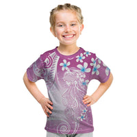 Polynesian Jellyfish Kid T Shirt With Plumeria Pink LT05 Pink - Polynesian Pride