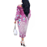 Polynesian Jellyfish Off The Shoulder Long Sleeve Dress With Plumeria Pink LT05 - Polynesian Pride