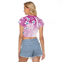 Polynesian Jellyfish Raglan Cropped T Shirt With Plumeria Pink LT05 - Polynesian Pride