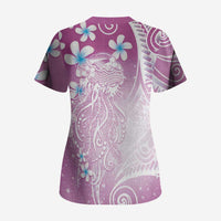 Polynesian Jellyfish Scrub Top With Plumeria Pink LT05 - Polynesian Pride