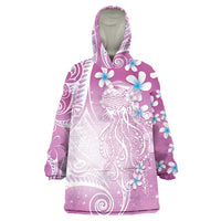 Polynesian Jellyfish Wearable Blanket Hoodie With Plumeria Pink LT05 One Size Pink - Polynesian Pride
