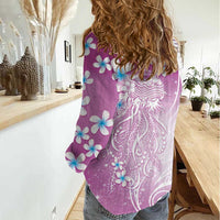 Polynesian Jellyfish Women Casual Shirt With Plumeria Pink LT05 - Polynesian Pride
