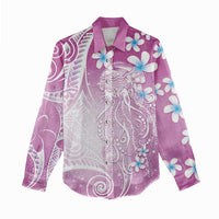 Polynesian Jellyfish Women Casual Shirt With Plumeria Pink LT05 - Polynesian Pride