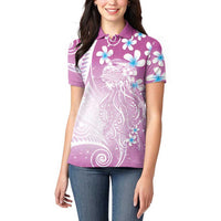 Polynesian Jellyfish Women Polo Shirt With Plumeria Pink LT05 - Polynesian Pride