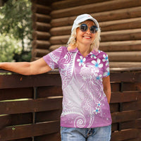 Polynesian Jellyfish Women Polo Shirt With Plumeria Pink LT05 - Polynesian Pride
