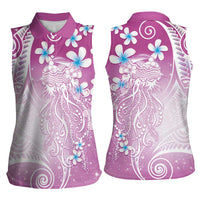 Polynesian Jellyfish Women Sleeveless Polo Shirt With Plumeria Pink LT05 - Polynesian Pride