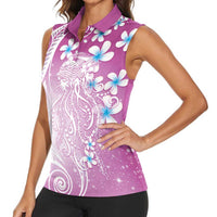 Polynesian Jellyfish Women Sleeveless Polo Shirt With Plumeria Pink LT05 - Polynesian Pride