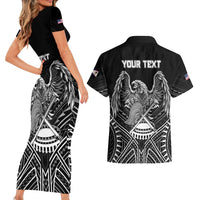 American Samoa Flag Day Couples Matching Short Sleeve Bodycon Dress and Hawaiian Shirt Bald Eagle With Polynesian Pattern