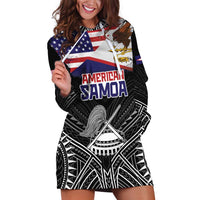 American Samoa Flag Day Hoodie Dress Bald Eagle With Polynesian Pattern