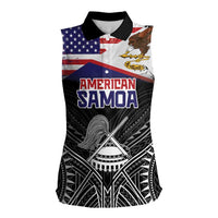 American Samoa Flag Day Women Sleeveless Polo Shirt Bald Eagle With Polynesian Pattern
