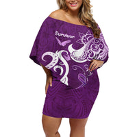 Personalised Fibromyalgia Awareness Off Shoulder Short Dress Polynesian Purple Ribbon LT05 Women Purple - Polynesian Pride