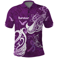 Personalised Fibromyalgia Awareness Polo Shirt Polynesian Purple Ribbon