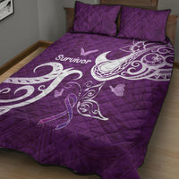 Fibromyalgia Awareness Quilt Bed Set Polynesian Purple Ribbon