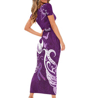 Personalised Fibromyalgia Awareness Short Sleeve Bodycon Dress Polynesian Purple Ribbon