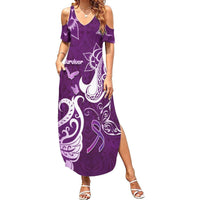 Personalised Fibromyalgia Awareness Summer Maxi Dress Polynesian Purple Ribbon LT05 Women Purple - Polynesian Pride