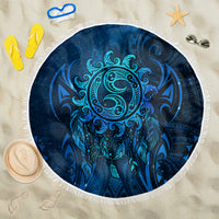 New Zealand Dream Catcher Beach Blanket Maori Koru Pattern Blue Version LT05 One Size 150cm Blue - Polynesian Pride