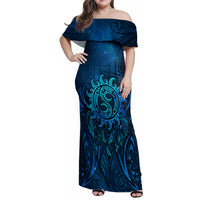 New Zealand Dream Catcher Family Matching Off Shoulder Maxi Dress and Hawaiian Shirt Maori Koru Pattern Blue Version