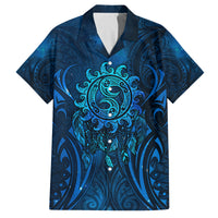 New Zealand Dream Catcher Family Matching Tank Maxi Dress and Hawaiian Shirt Maori Koru Pattern Blue Version
