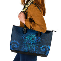 New Zealand Dream Catcher Leather Tote Bag Maori Koru Pattern Blue Version LT05 Blue - Polynesian Pride