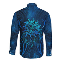 New Zealand Dream Catcher Long Sleeve Button Shirt Maori Koru Pattern Blue Version