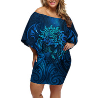 New Zealand Dream Catcher Off Shoulder Short Dress Maori Koru Pattern Blue Version LT05 Women Blue - Polynesian Pride