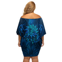 New Zealand Dream Catcher Off Shoulder Short Dress Maori Koru Pattern Blue Version LT05 - Polynesian Pride