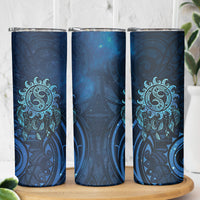 New Zealand Dream Catcher Skinny Tumbler Maori Koru Pattern Blue Version