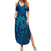 New Zealand Dream Catcher Summer Maxi Dress Maori Koru Pattern Blue Version LT05 Women Blue - Polynesian Pride